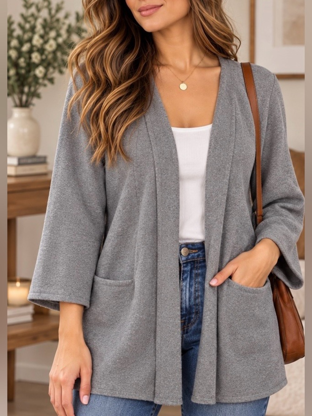 Alfani Gray Open-Front Pocket Cardigan / Jacket